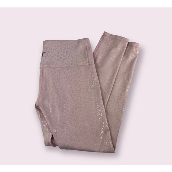 ZYIA Active Baby Pink Metallic Unicorn Leopard Print Mid Rise Womens Leggings 2 - Picture 3 of 6